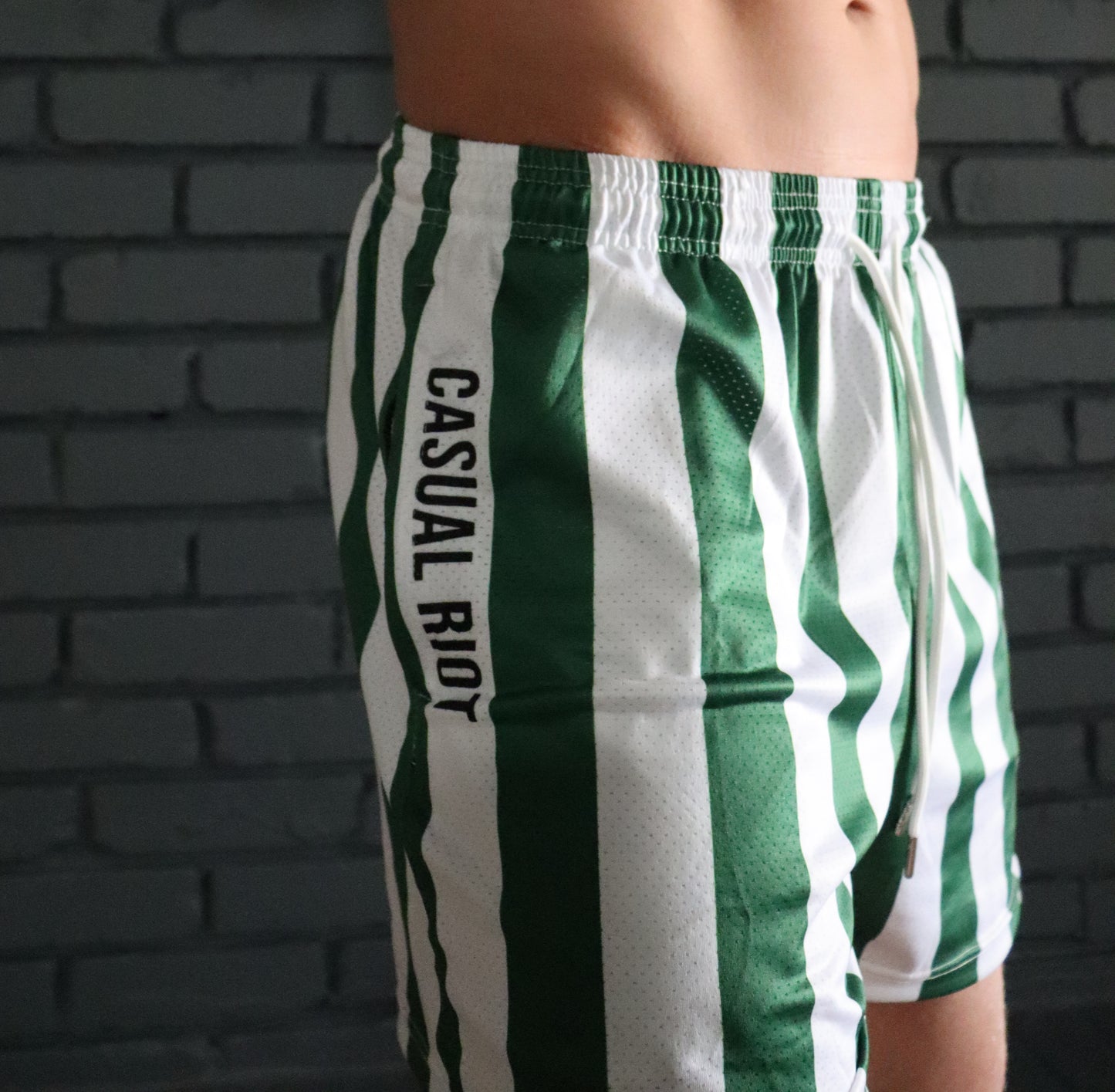 BASE SHORTS- GREEN WHITE STRIPE