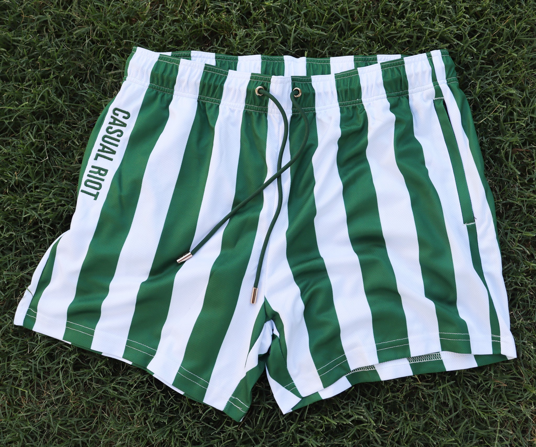 PRFKT 6" SHORTS-GREEN STRIPE