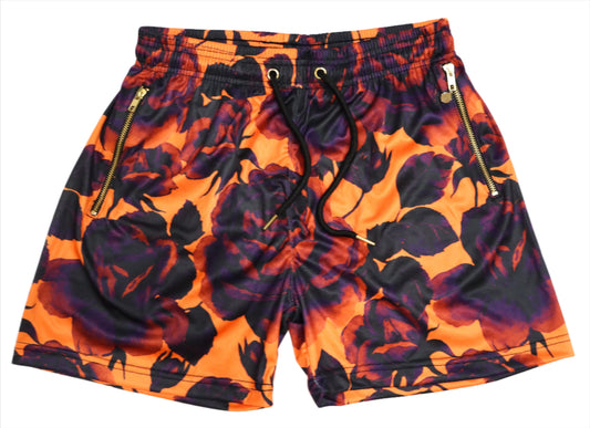 LUXE GOLD SHORTS-ORANGE/PURPLE FLORAL