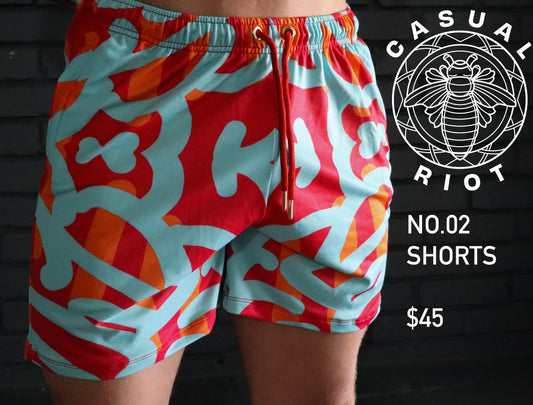 DEX SHORTS-TEAL ORANGE GEOMETRIC