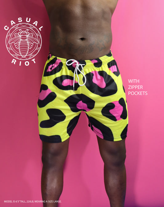BASE SHORTS-YELLOW/PINK LEOPARD