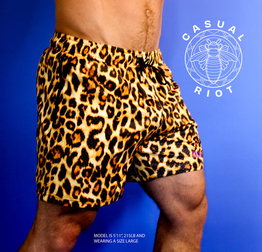DOUBLE MESH SHORTS-LEOPARD