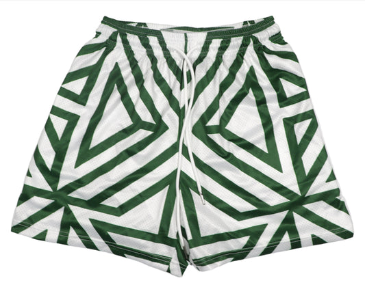 BASE SHORTS- WHITE/GREEN GEOMETRIC