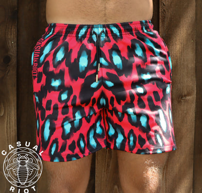 DEX SHORTS-Hot Teal Leopard