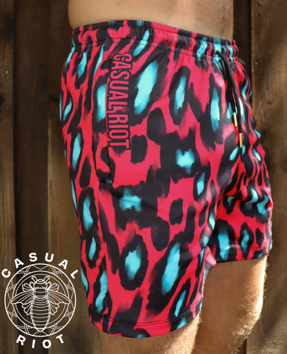 DEX SHORTS-Hot Teal Leopard